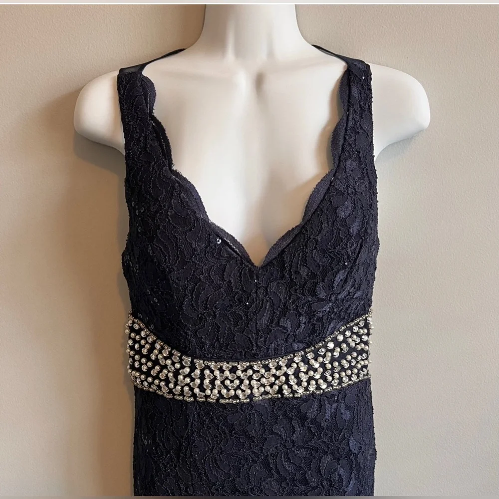 My Michelle 3 Navy Embellished Lace Long Prom Mermaid Dress